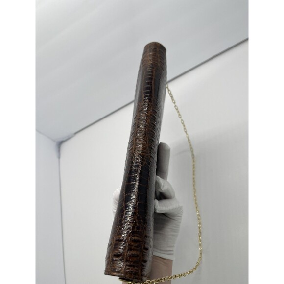 Vintage Clutch Handbag Envelope Style Snake Gator print brown Faux Leather Chain - Picture 14 of 16